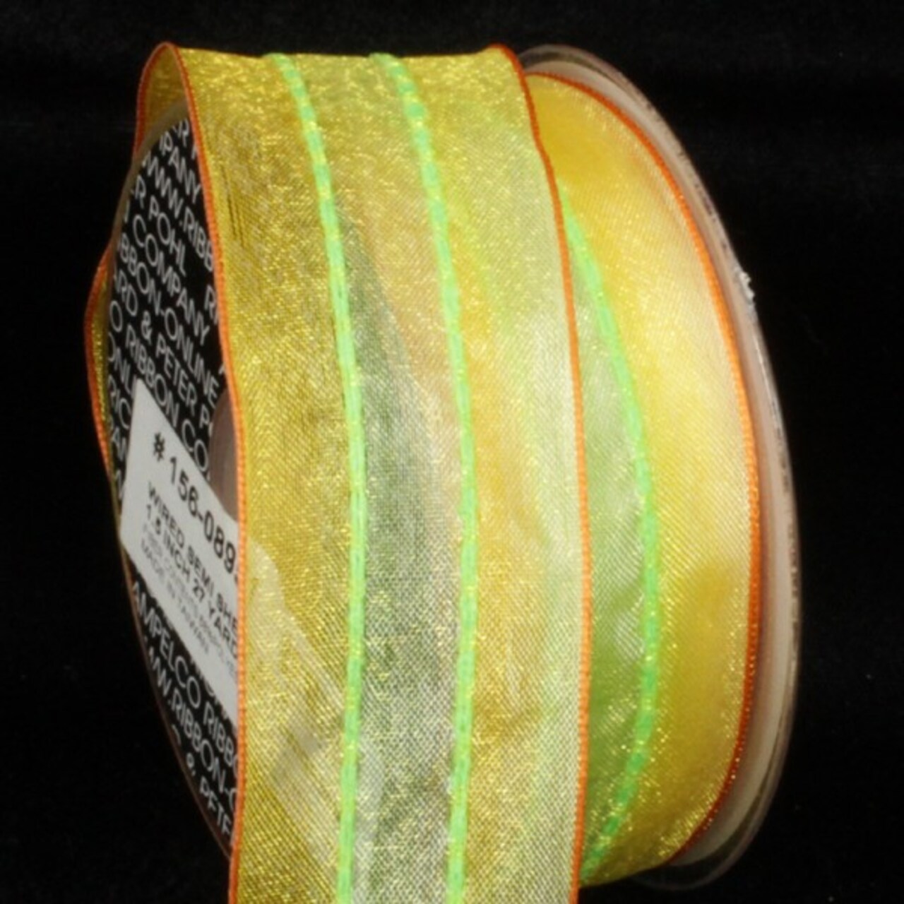 The Ribbon People Yellow and Neon Green Striped Wired Craft Ribbon 1.5" x 54 Yards